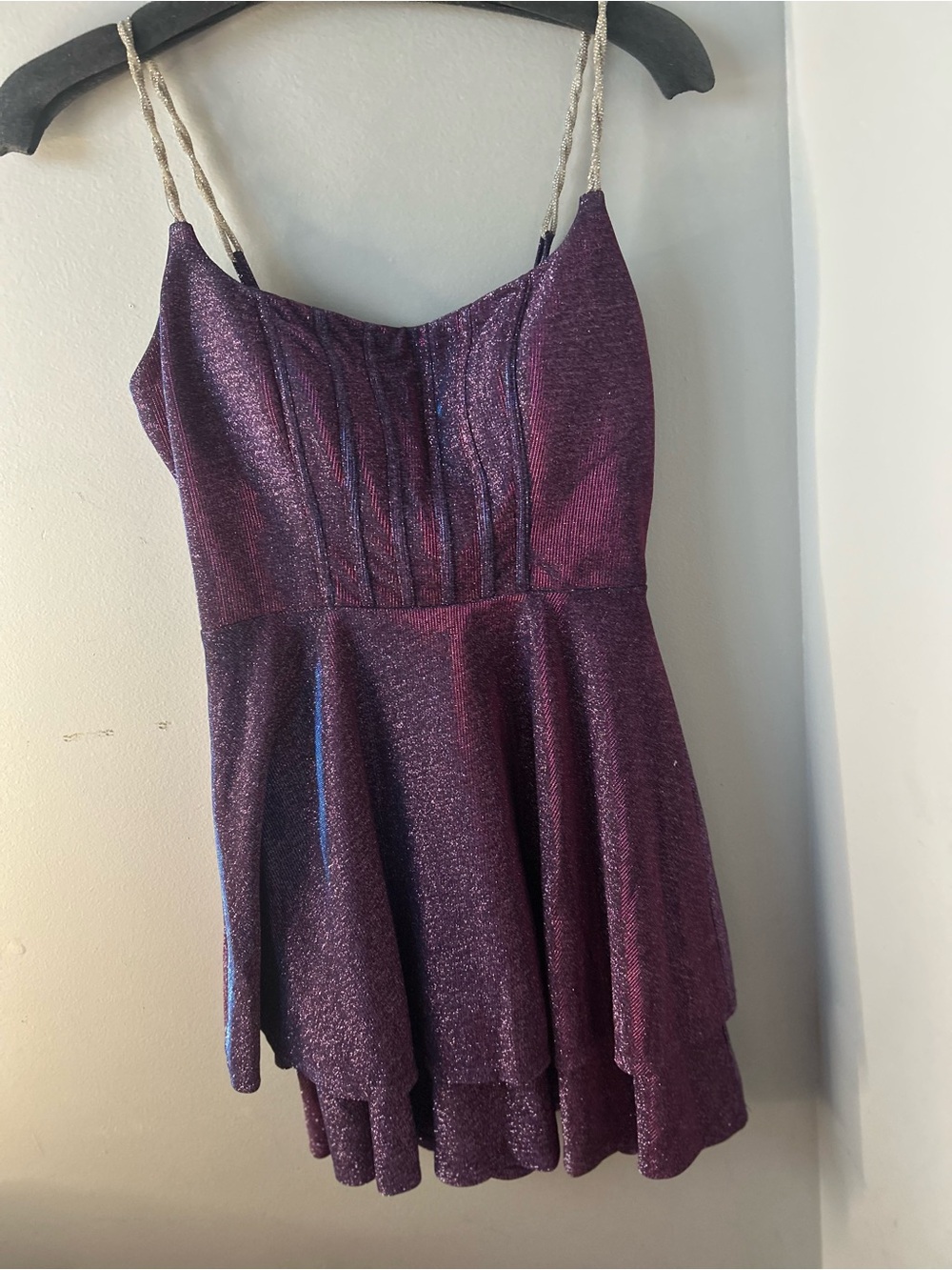 Sparkling Purple Halter Skater Dress
